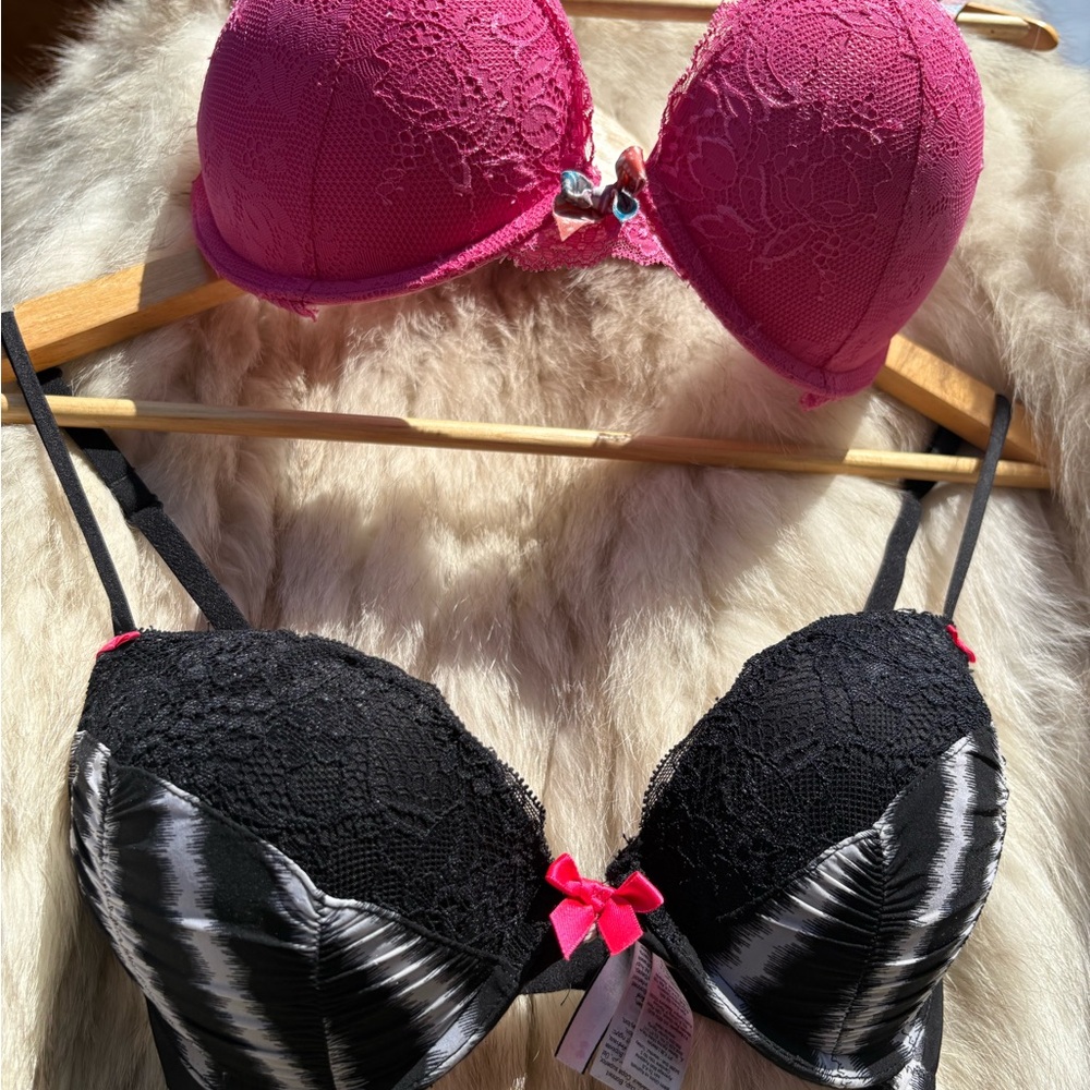 Elegant Pink and Black Lace Bra Set